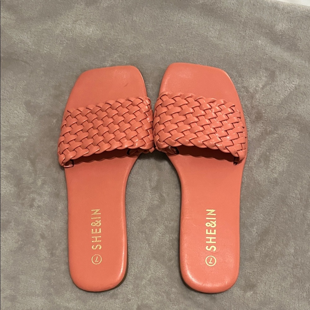 SHEIN Pink Braided Slip-On Sandals